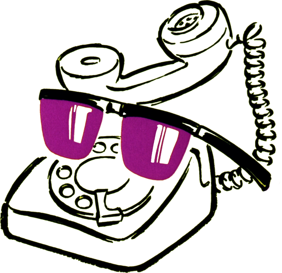 Cartoon of a telephone wearing sunglasses